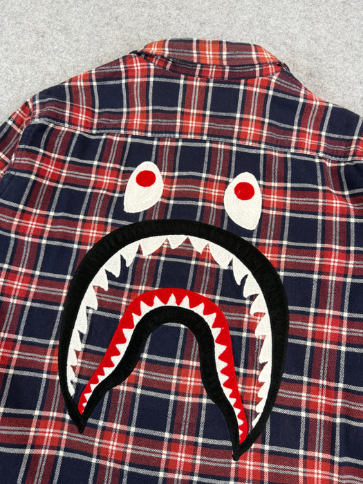 BAPE Shark Flannel Button Up L/S Burgundy (USED) | Vitnage Clothing Store Canada