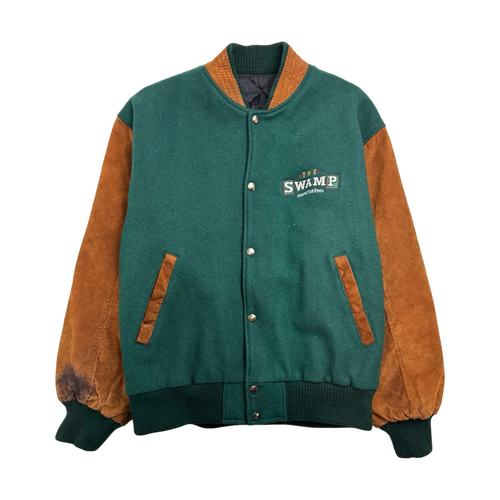 Vintage 90s Embroidered The Swamp Varsity jacket Green/Brown | Vintage Clothing Store Canada