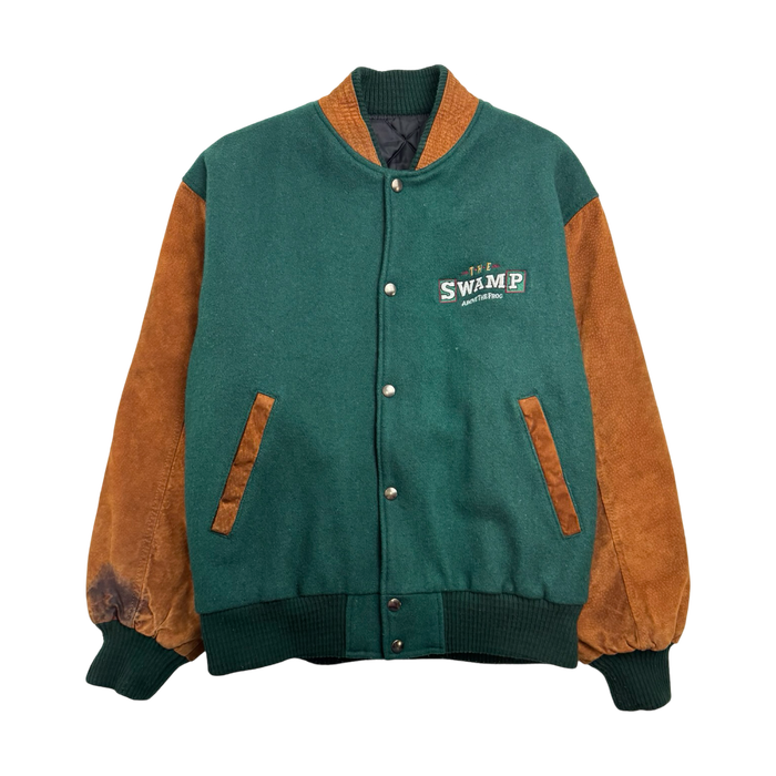 Vintage 90s Embroidered The Swamp Varsity jacket Green/Brown | Vitnage Clothing Store Canada