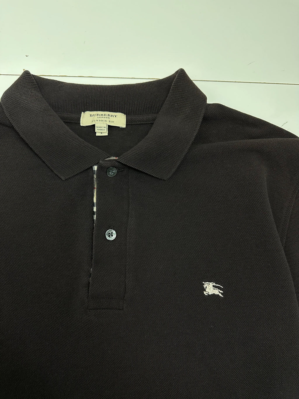 Vintage Burberry Embroidered Logo Polo Tee Black