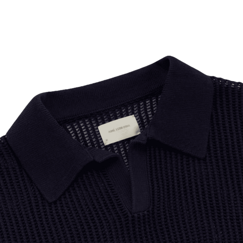 Aime Leon Dore Mesh Knit Polo Navy SS23 | Vintage Clothing Store Canada