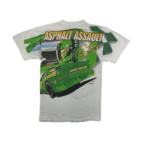 (L) Vintage 90s Chad Little John Deere Nascar Racing Tee White | Vintage Clothing Store Canada