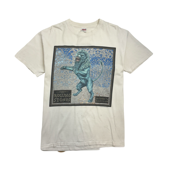 (L) Vintage '97 Rolling Stone Bridges To Babylon Tour Tee White | Vitnage Clothing Store Canada