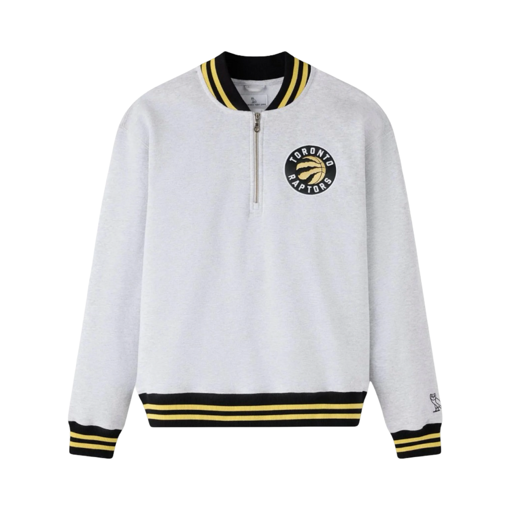 OVO x Toronto Raptors Quarter Zip Mock Neck Sweatshirt Ash Heather Grey