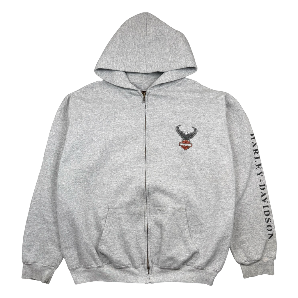 Vintage Harley Davidson Zip-Up Hoodie Light Grey