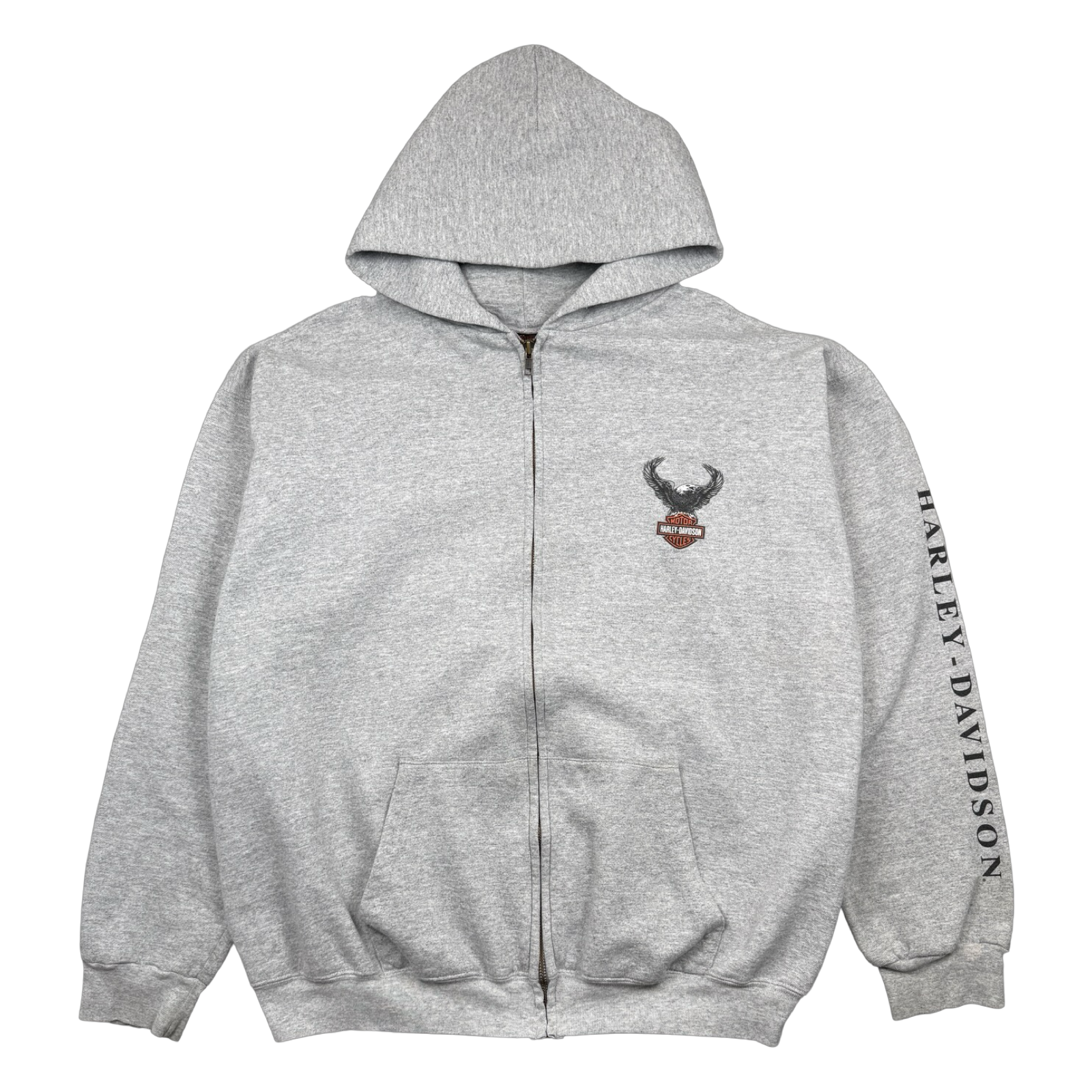 Vintage Harley Davidson Zip-Up Hoodie Light Grey