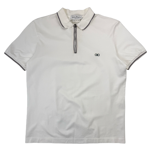 Salvatore Ferragamo Quarter Zip Polo Tee White | Vintage Clothing Store Canada