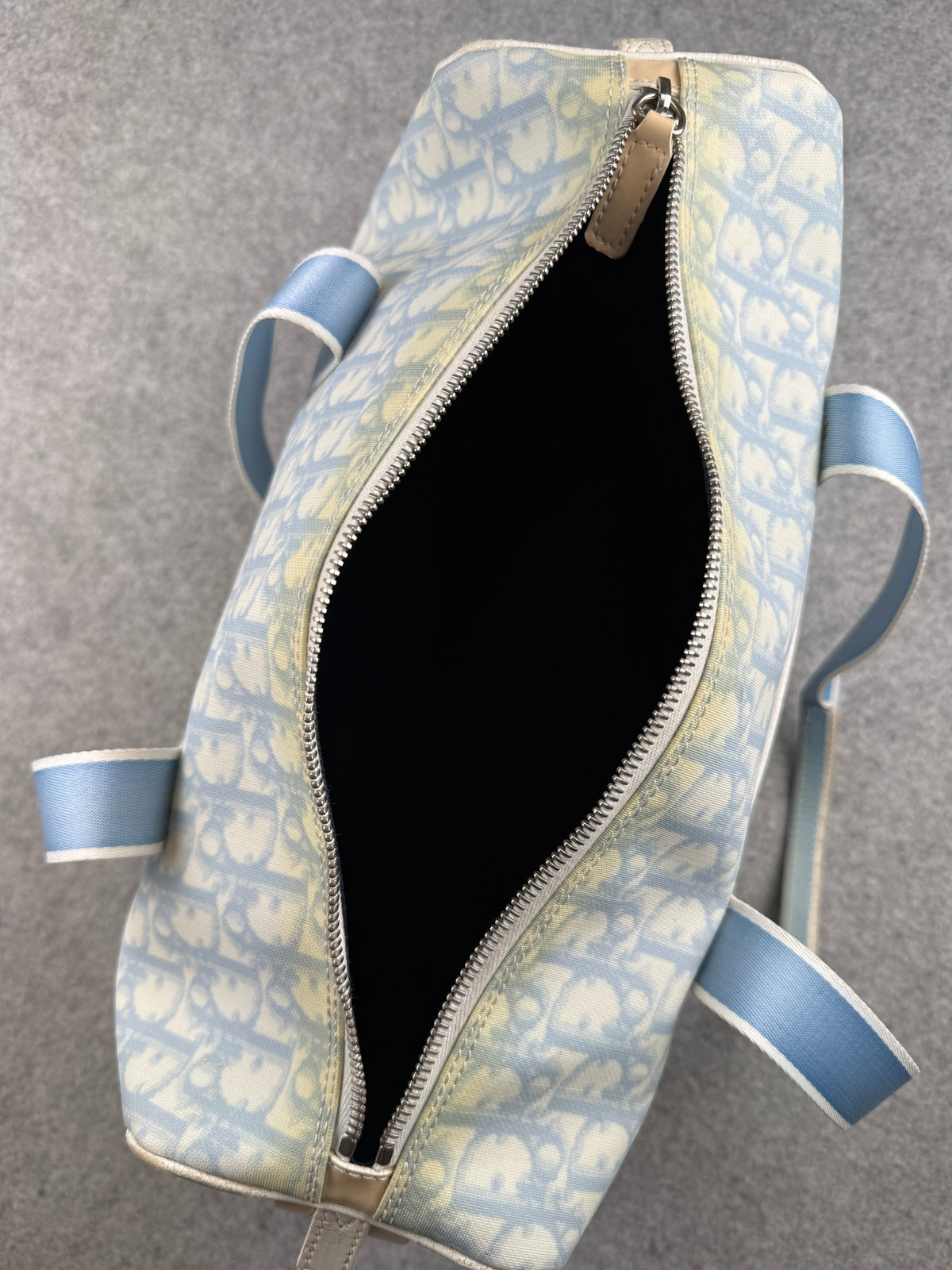 Women’s Christian Dior Trotter Canvas Boston Bag Light Blue