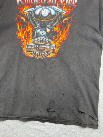 Vintage Harley Davidson Forged In Fire Engine Tee Faded Black