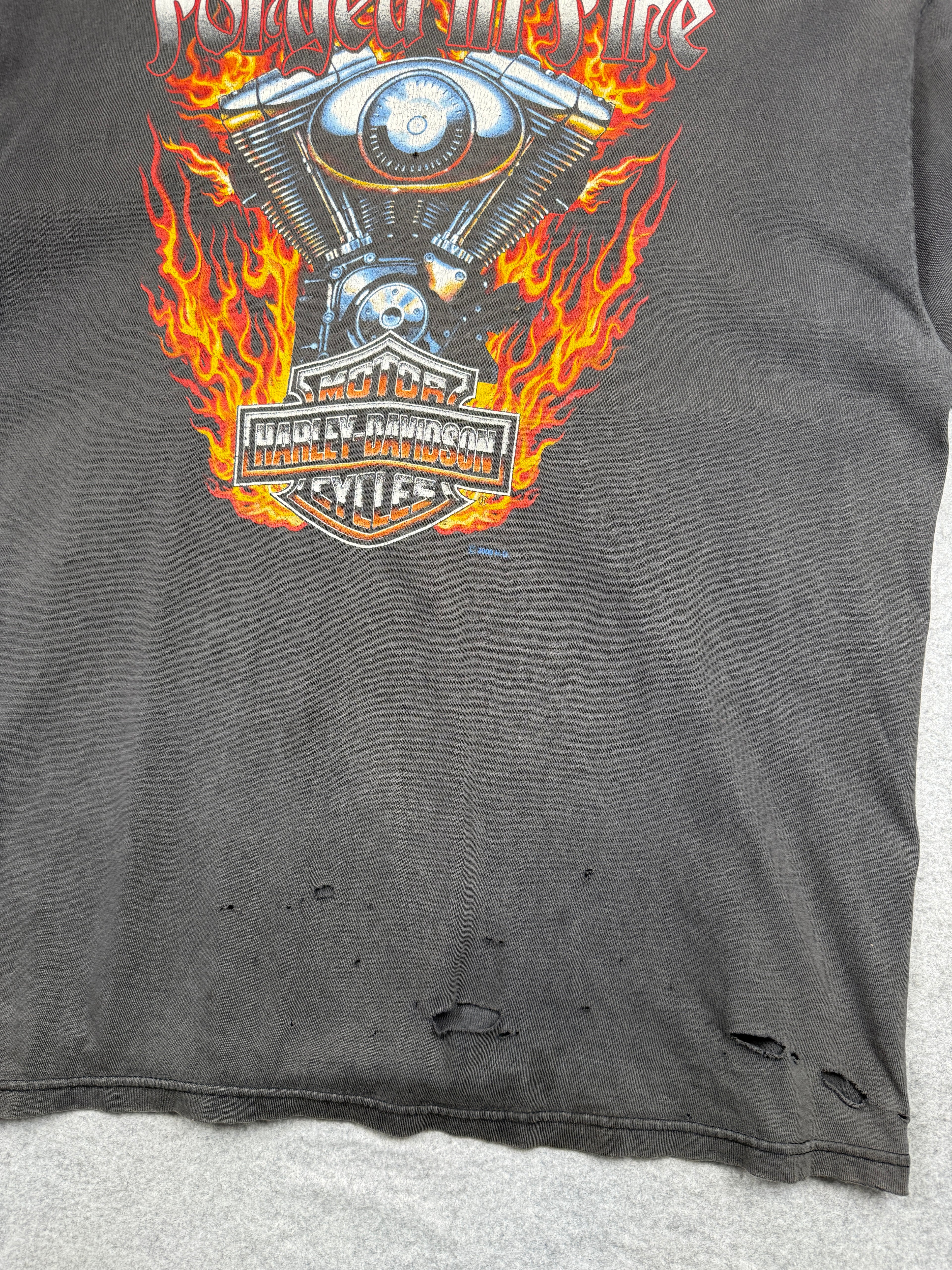 Vintage Harley Davidson Forged In Fire Engine Tee Faded Black