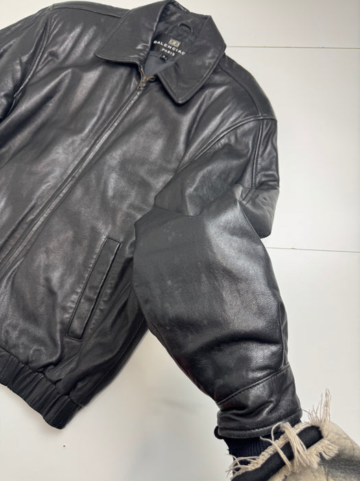 Vintage Balenciaga Paris Cinch Leather Harrington Jacket Black | Vitnage Clothing Store Canada