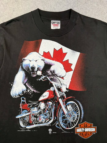 Vintage Harley Davidson Canadian Polar Bear Bike Tee Black