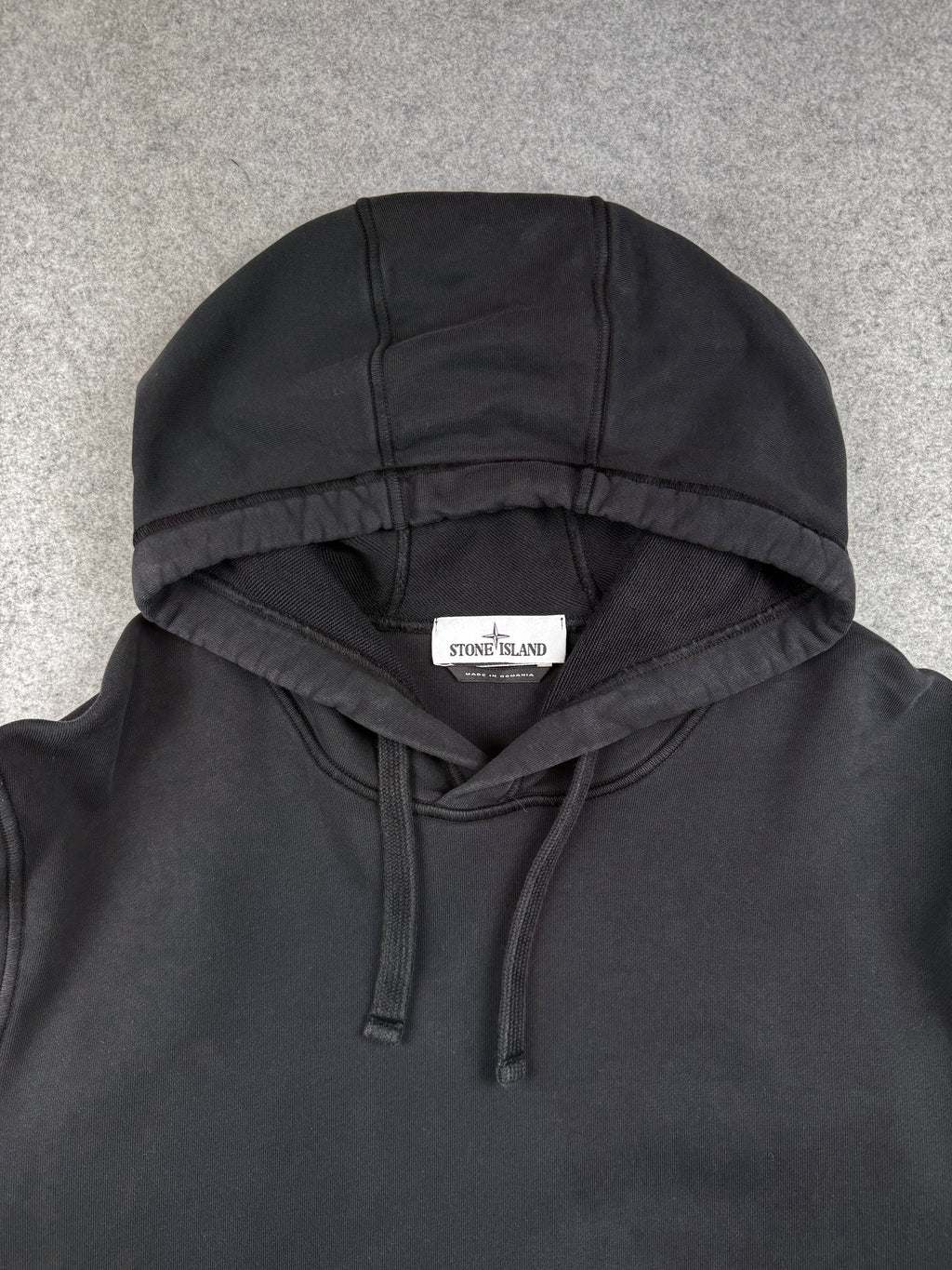 Stone Island Logo Appliqued Garment Dyed Hoodie Black (USED)
