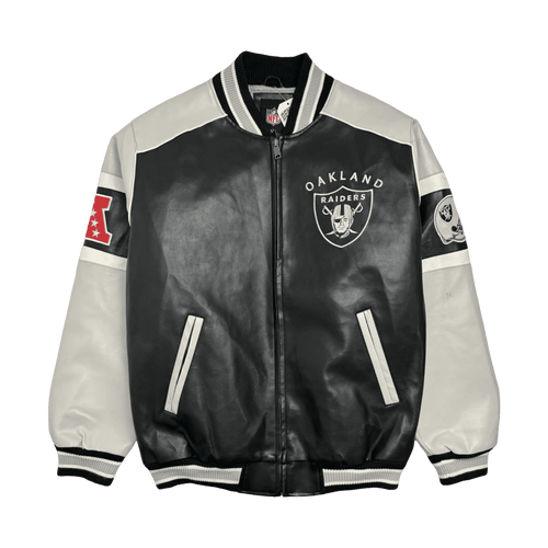 (XXL) Oakland Raiders Leather Football Jacket Black | Vintage Clothing Store Canada