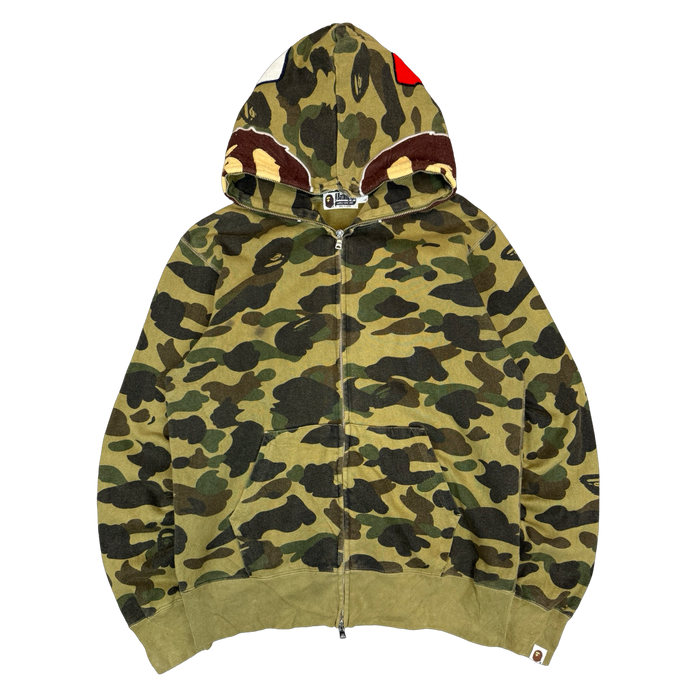 BAPE Ape Head Full Zip Hoodie Camo Green (USED) | Vitnage Clothing Store Canada