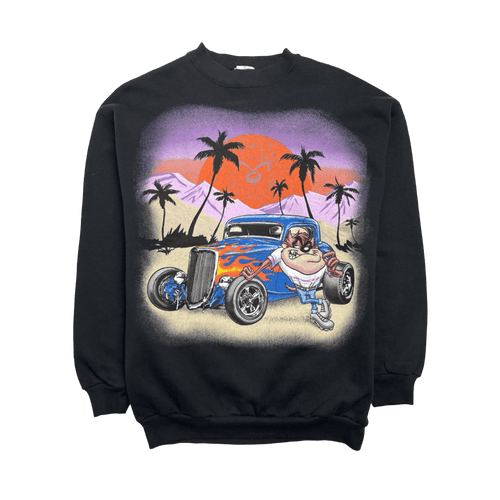 (L) Vintage '97 Looney Tunes Taz Hot Rod Sweatshirt Black | Vintage Clothing Store Canada