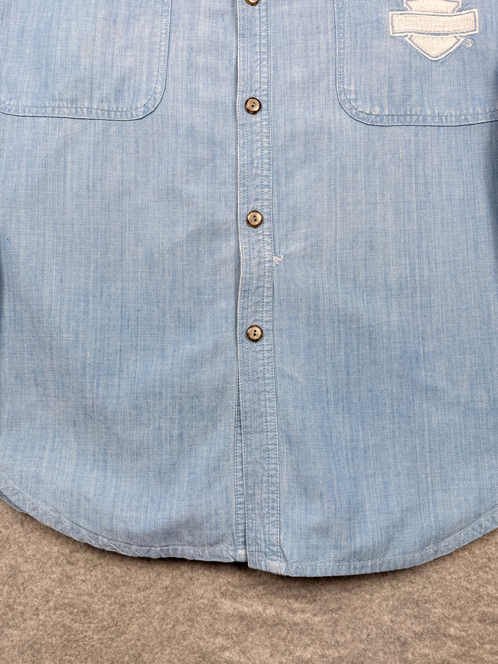 Vintage Harley Davidson Emblem Button Up Shirt Blue