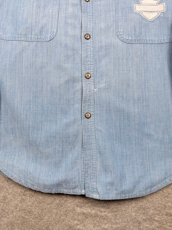 Vintage Harley Davidson Emblem Button Up Shirt Blue