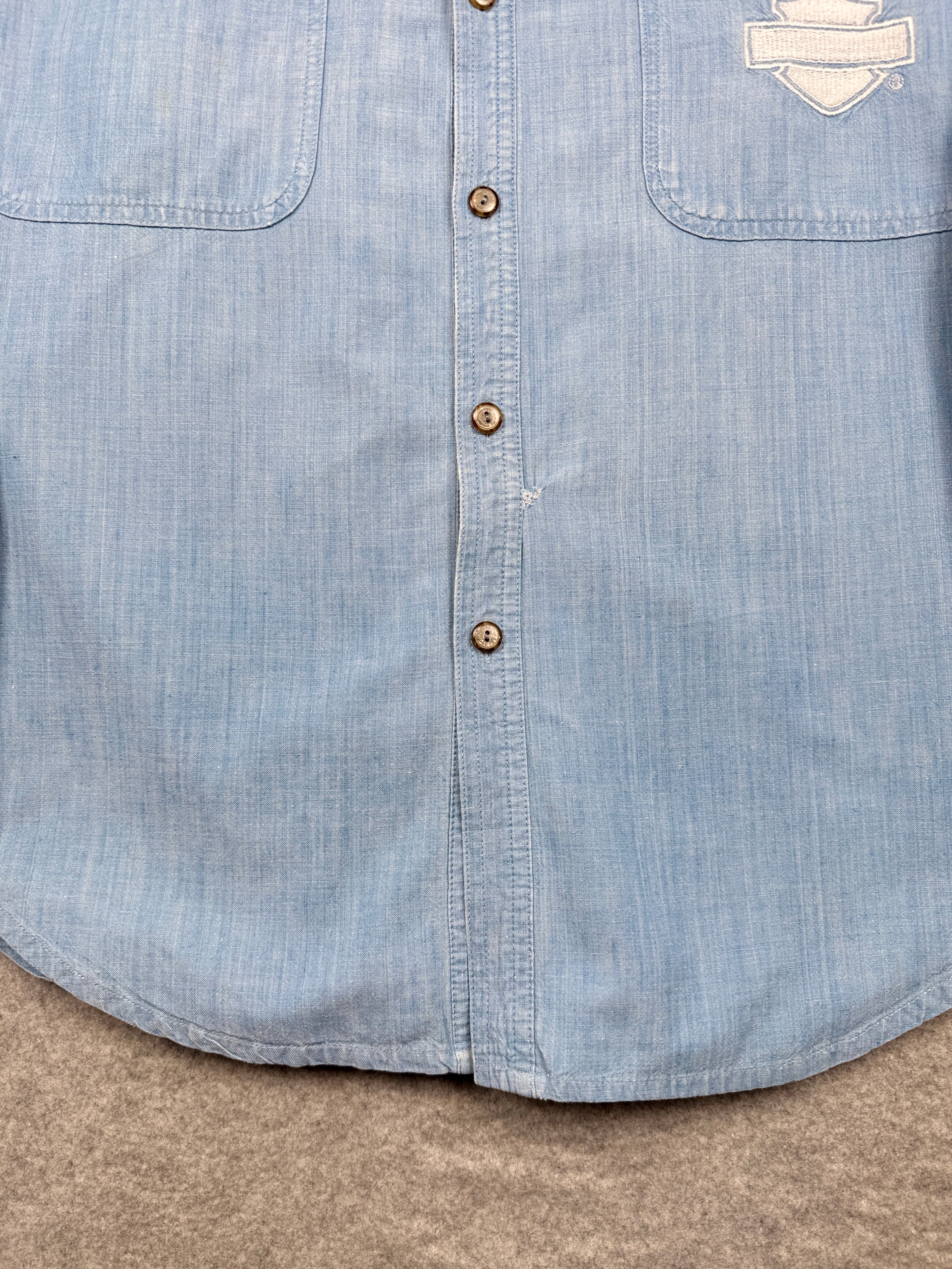 Vintage Harley Davidson Emblem Button Up Shirt Blue