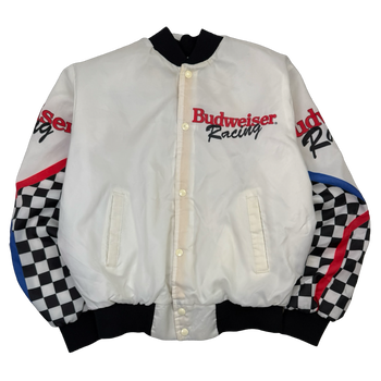 Vintage 90s Budweiser Racing Satin Bomber Jacket White