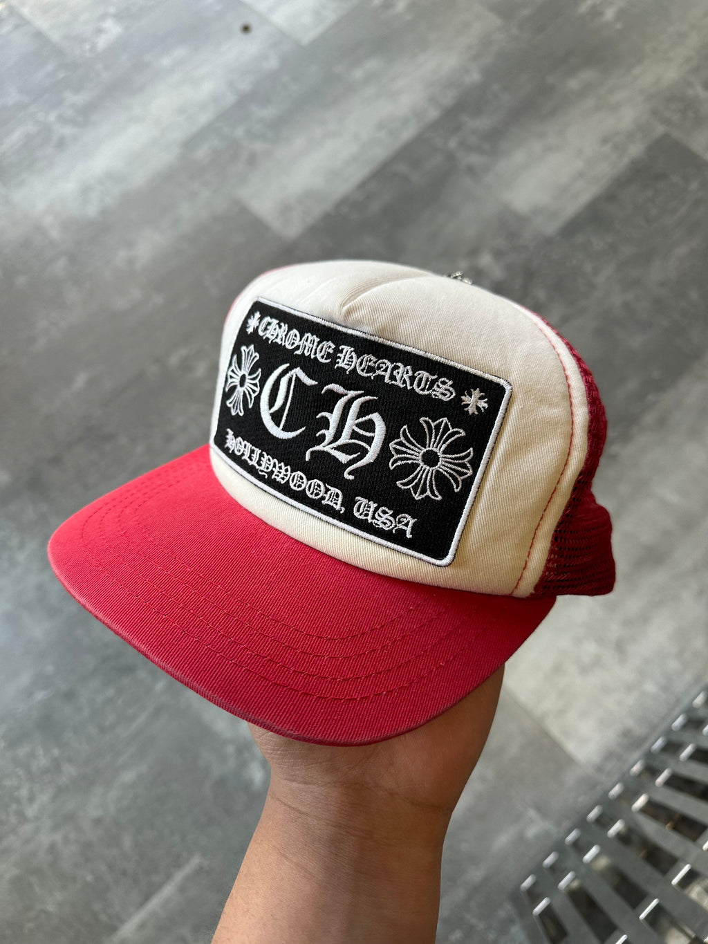 Chrome Hearts CH Hollywood Trucker Hat Red/White