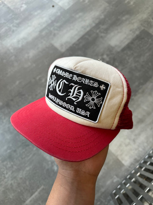 Chrome Hearts CH Hollywood Trucker Hat Red/White | Vintage Clothing Store Canada