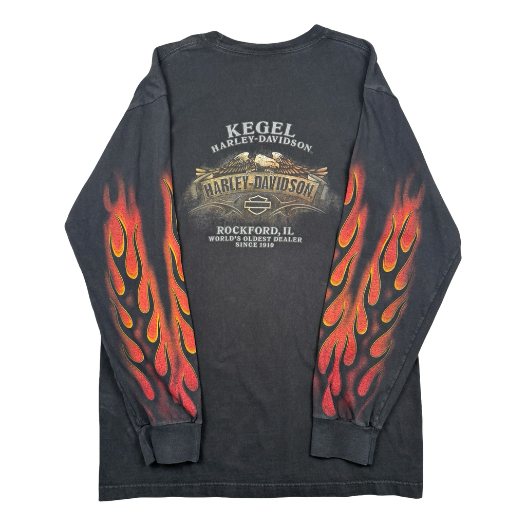 Vintage Harley Davidson Full Flame Sleeve Kegel L/S Tee Black