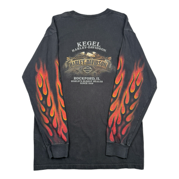 Vintage Harley Davidson Full Flame Sleeve Kegel L/S Tee Black