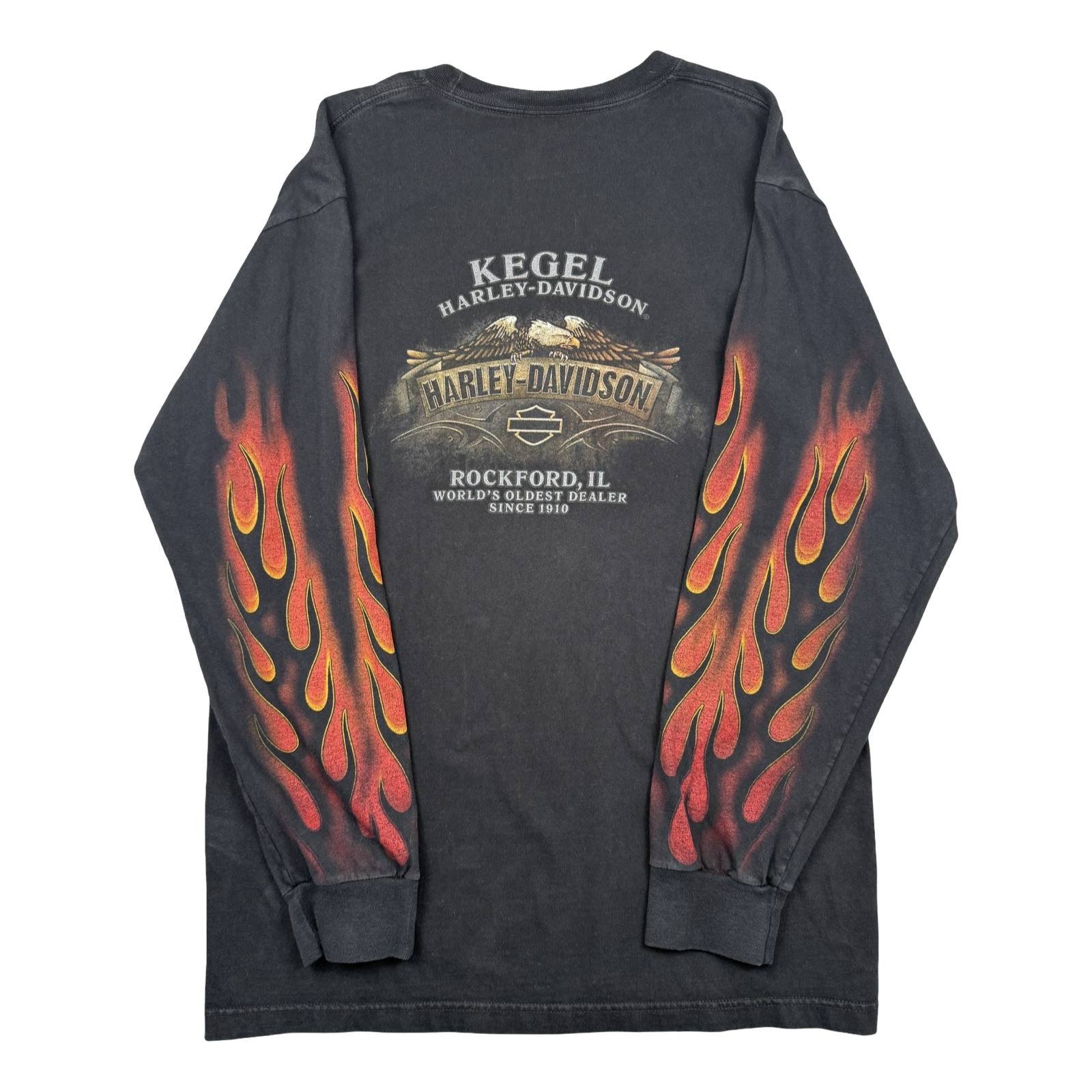 Vintage Harley Davidson Full Flame Sleeve Kegel L/S Tee Black