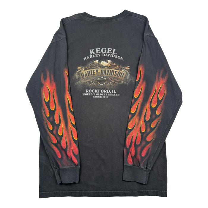 Vintage Harley Davidson Full Flame Sleeve Kegel L/S Tee Black | Vitnage Clothing Store Canada