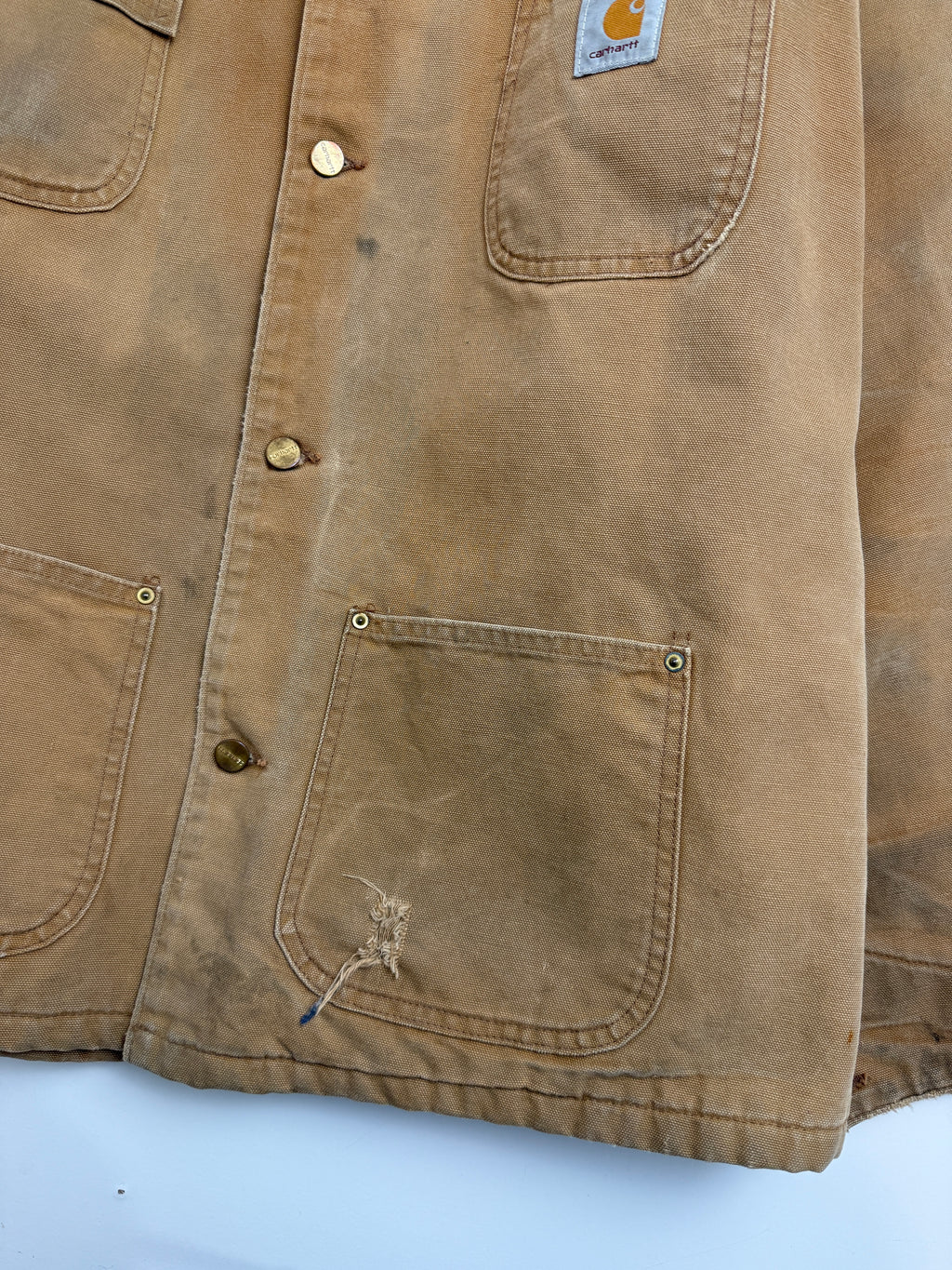 Vintage 90s Carhartt Lined Chore Corporate Work Jacket Tan
