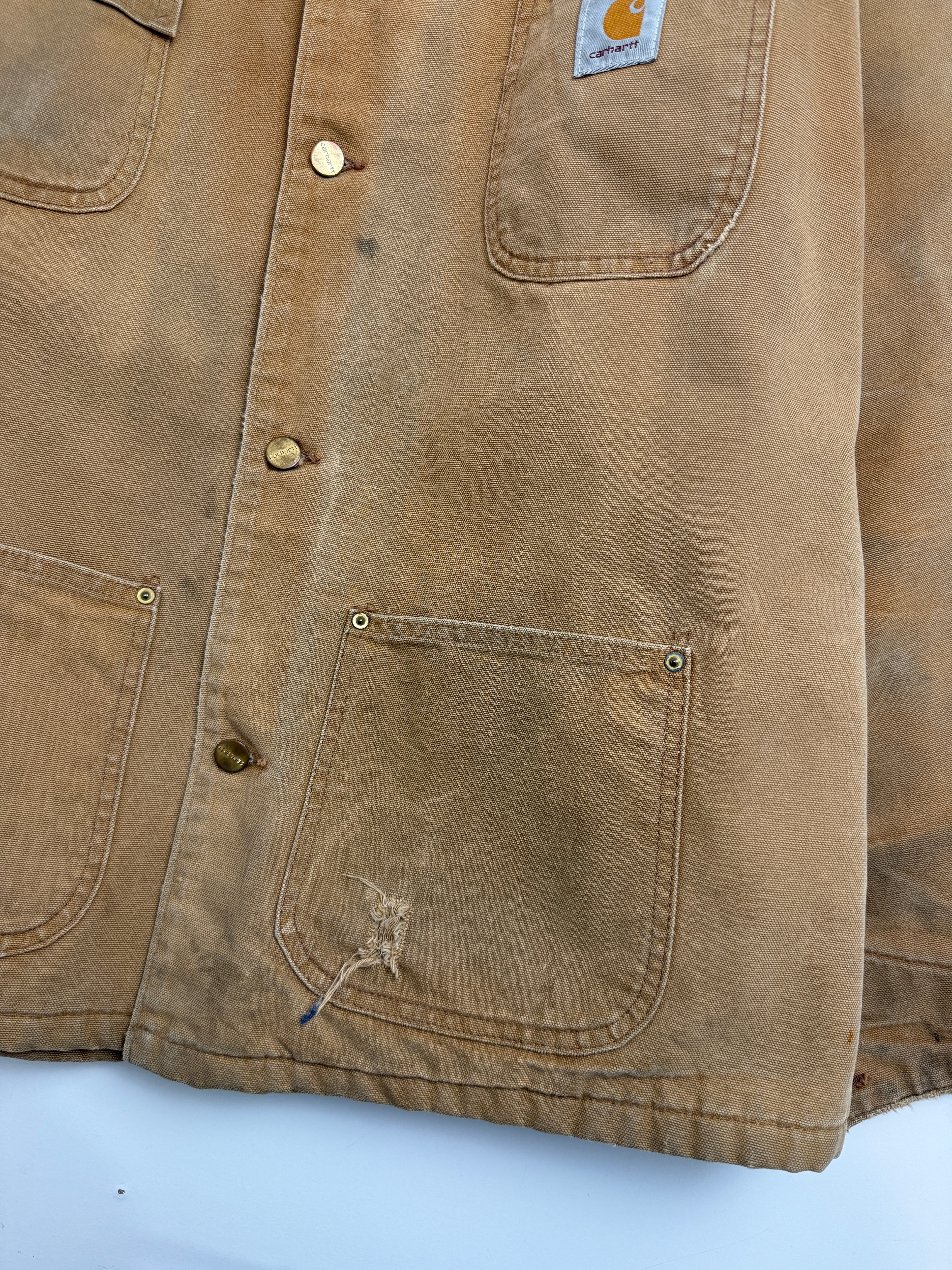 Vintage 90s Carhartt Lined Chore Corporate Work Jacket Tan