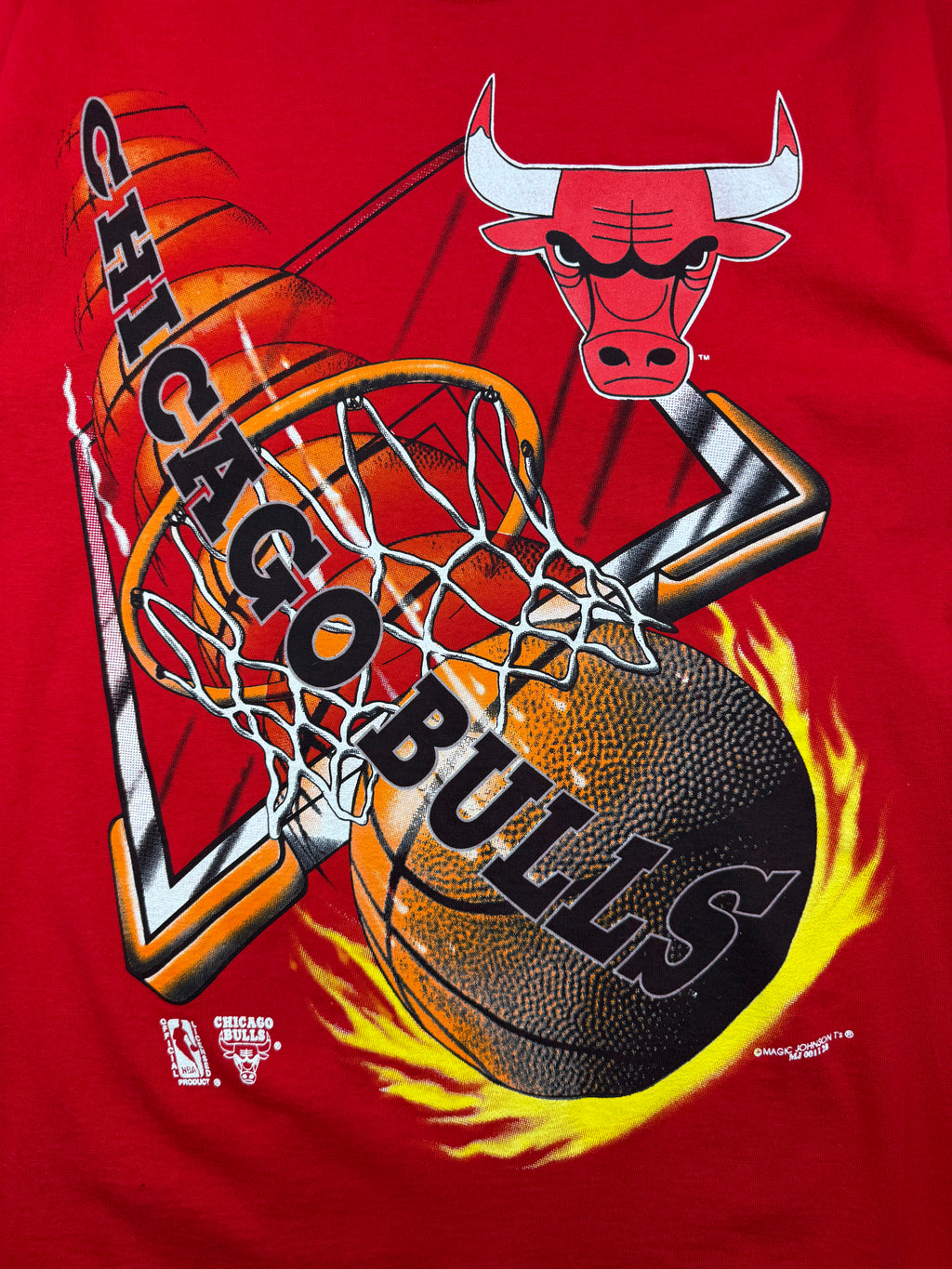 Vintage Chicago Bulls Flaming Basketball Tee Red