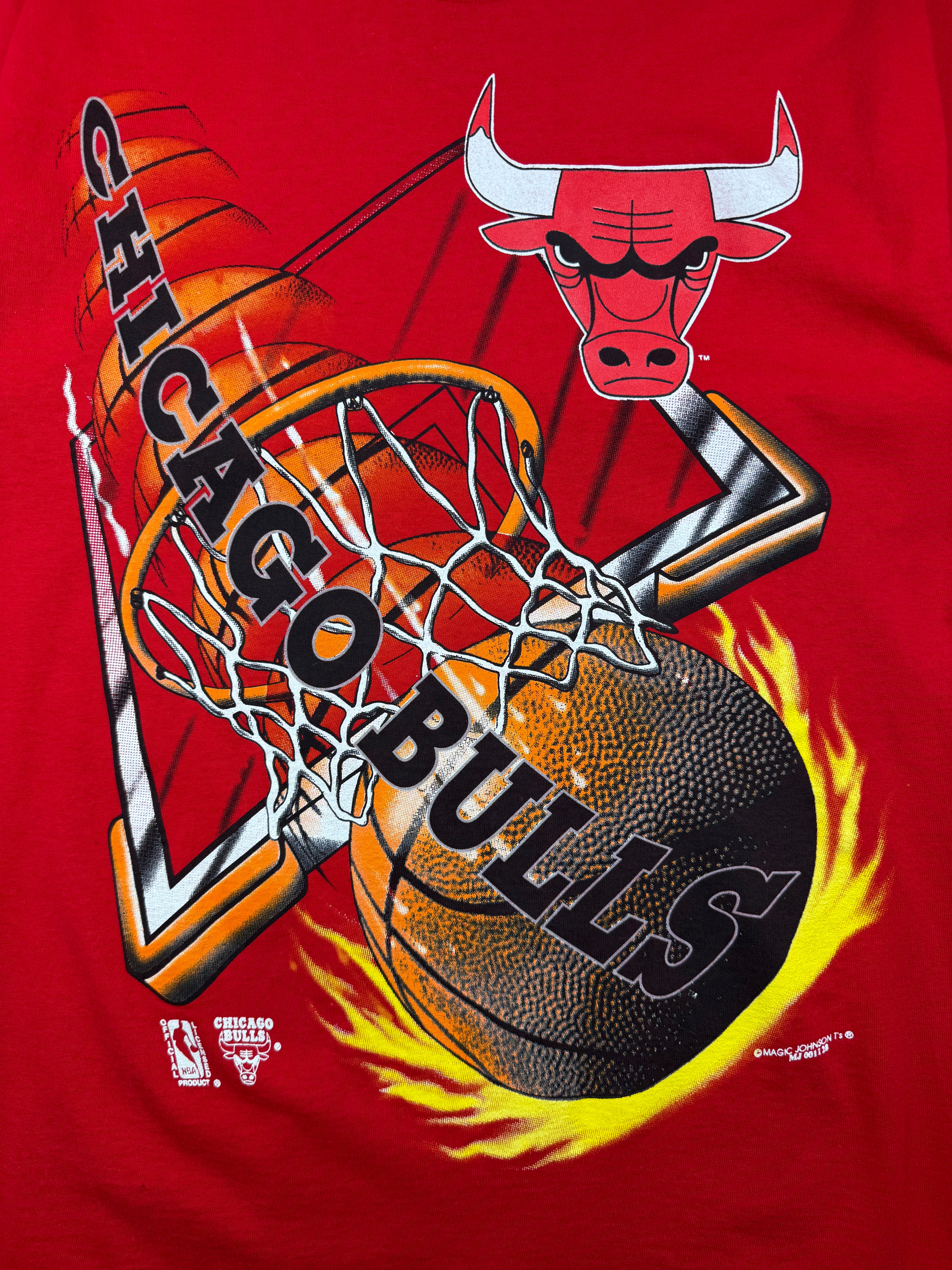 Vintage Chicago Bulls Flaming Basketball Tee Red