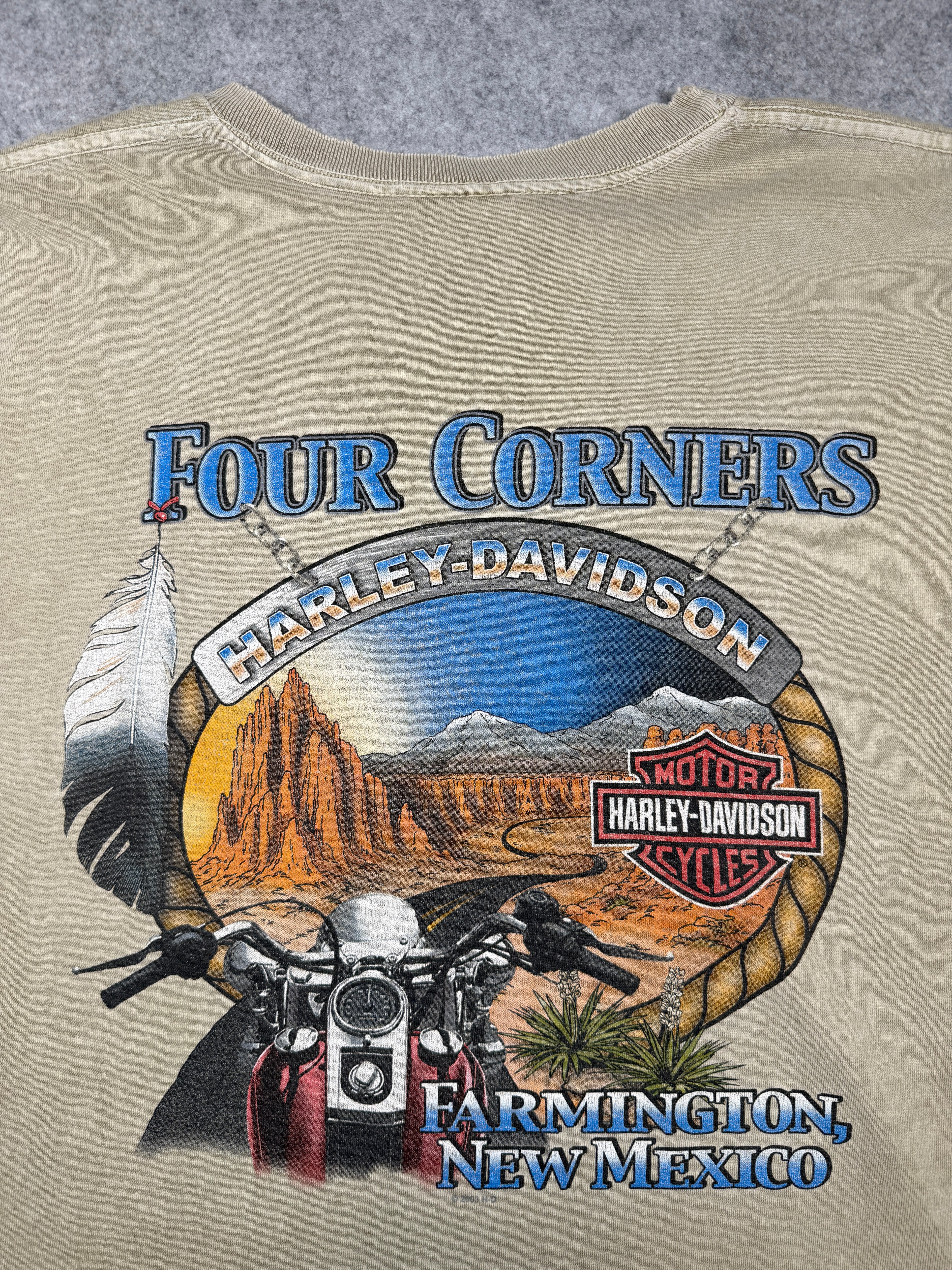 Vintage Harley Davidson Four Corners Pocket Tee Beige