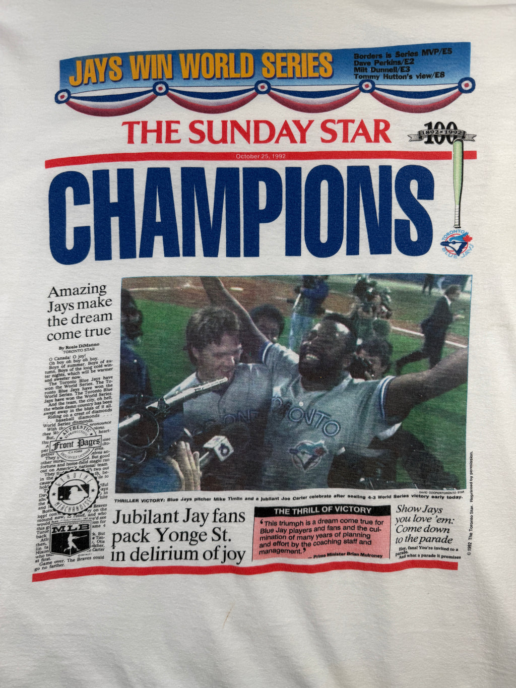 Vintage Toronto Blue Jays Sunday Star Magazine Champions Tee White