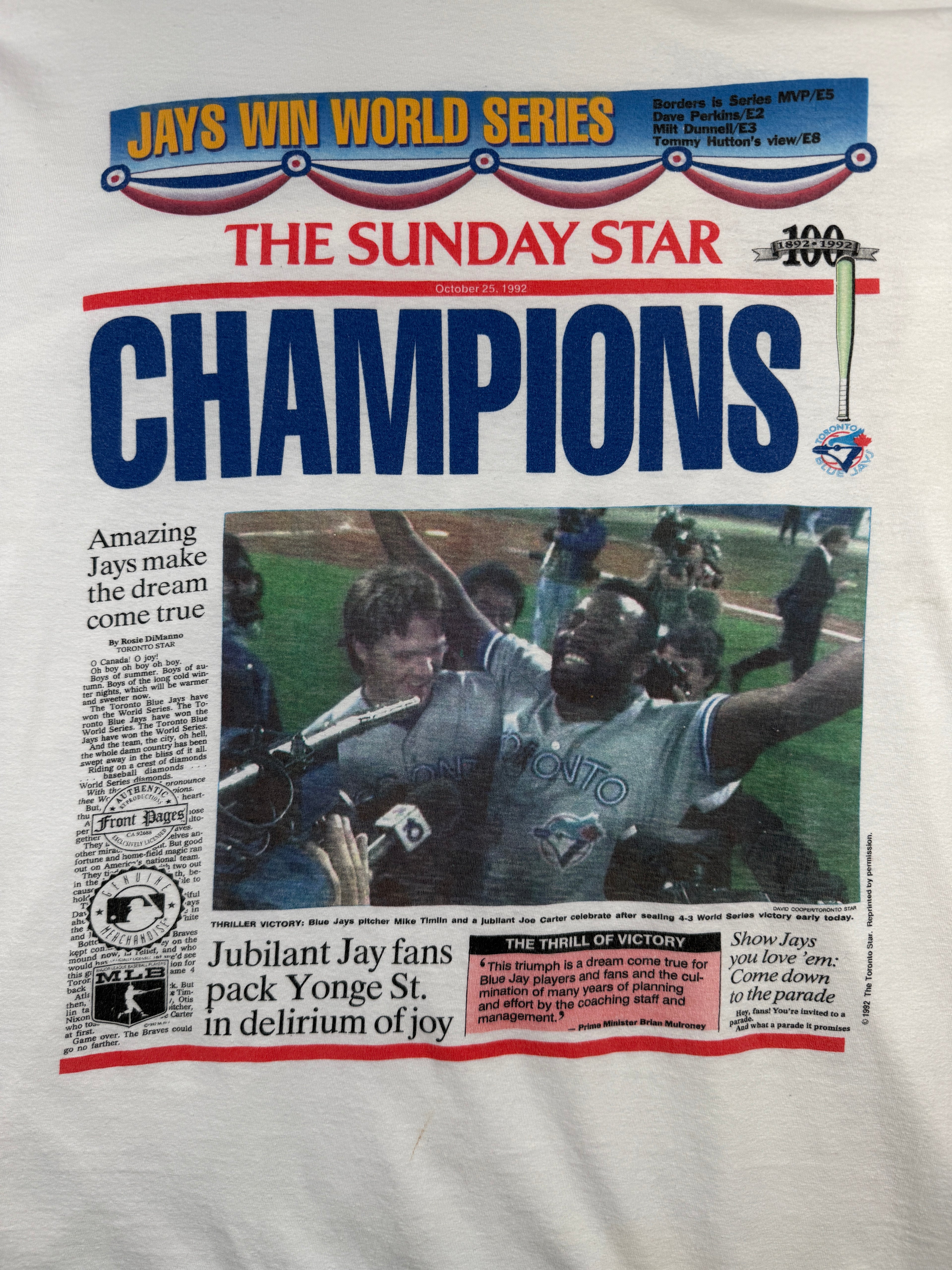 Vintage Toronto Blue Jays Sunday Star Magazine Champions Tee White