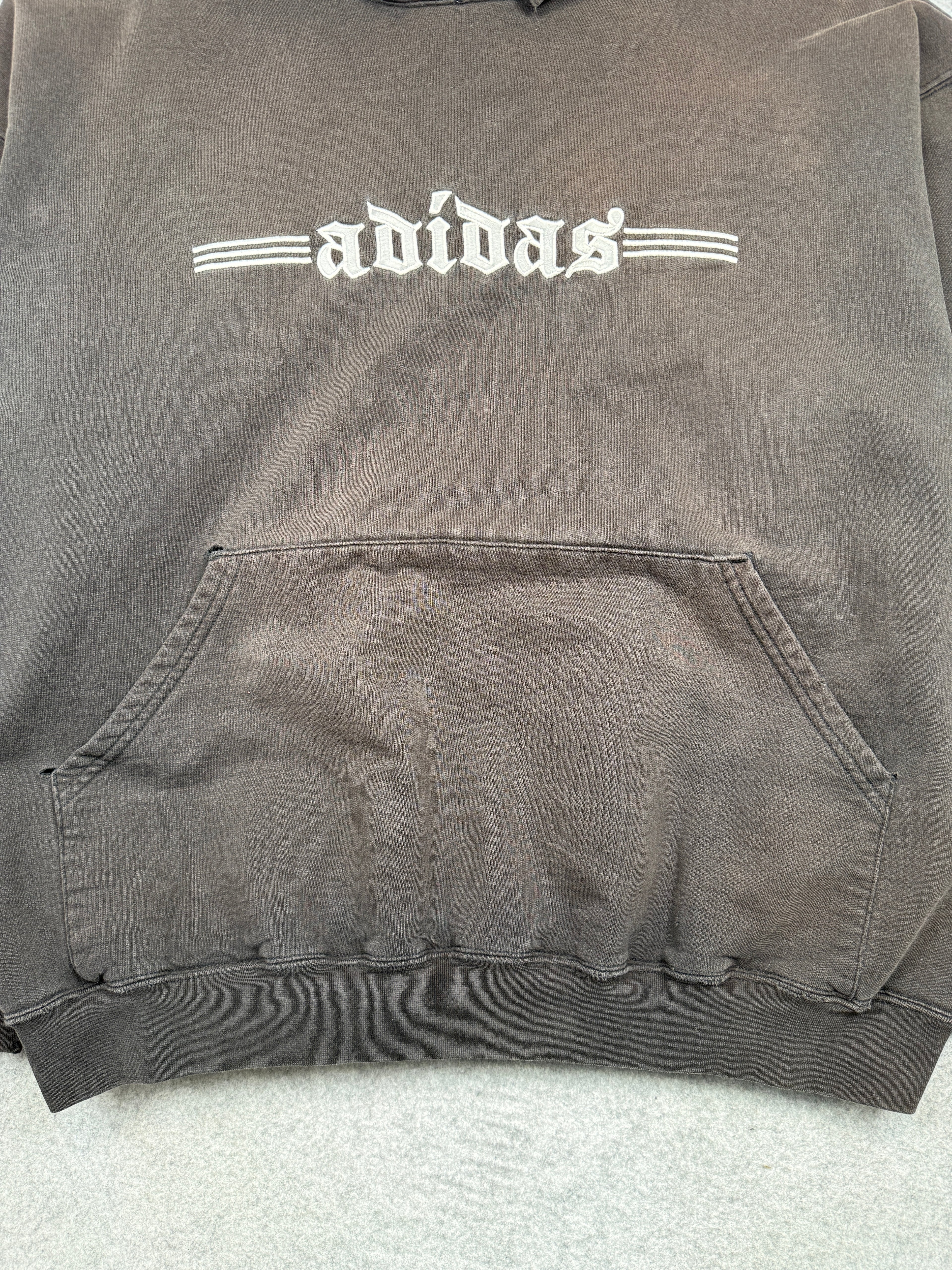 Vintage Adidas Distressed Hoodie Faded Black