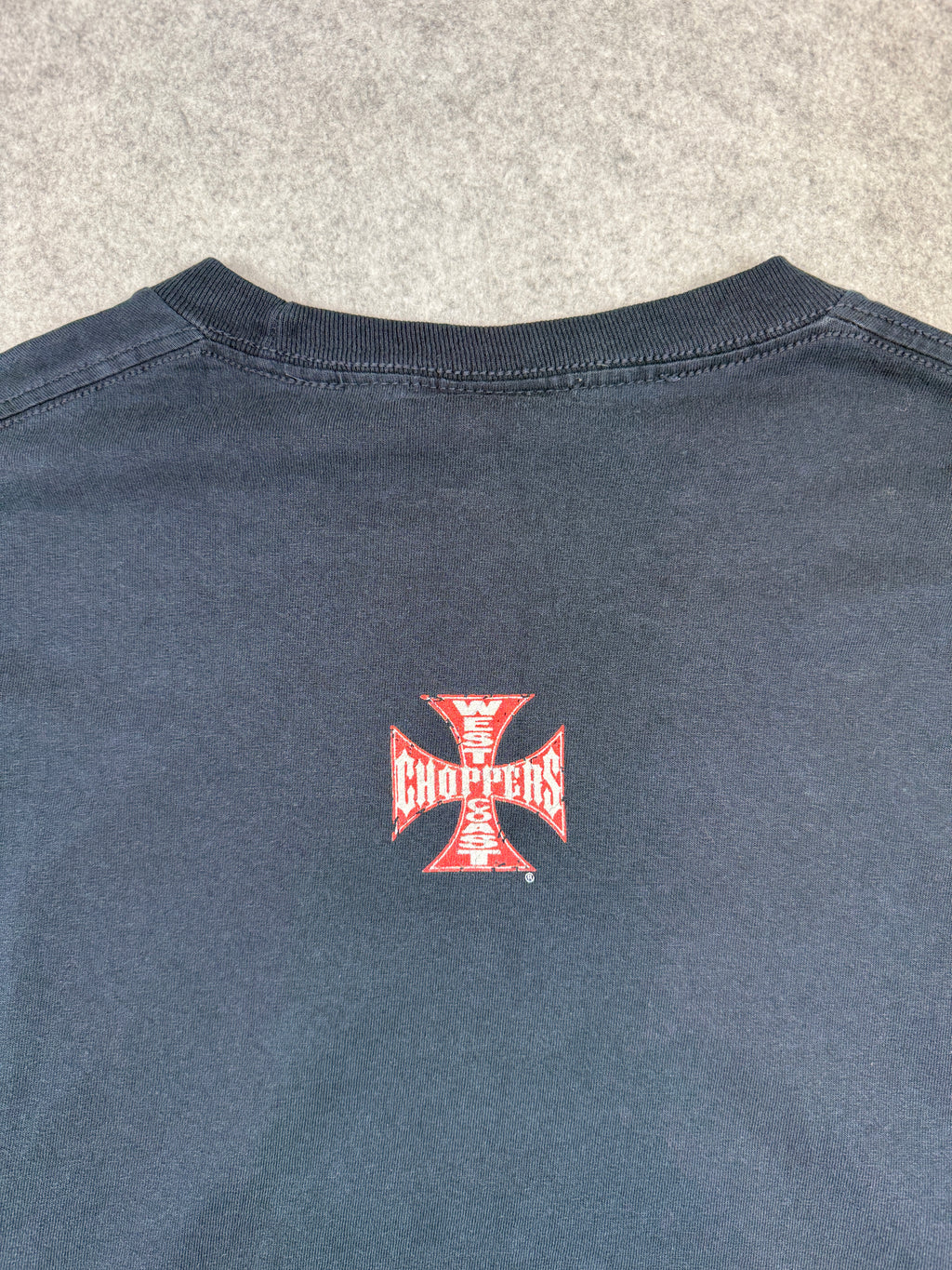 Vintage West Coast Choppers Script Sleeve Logo L/S Tee Navy/Red