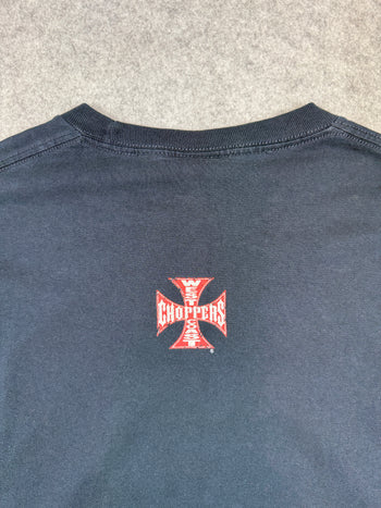 Vintage West Coast Choppers Script Sleeve Logo L/S Tee Navy/Red