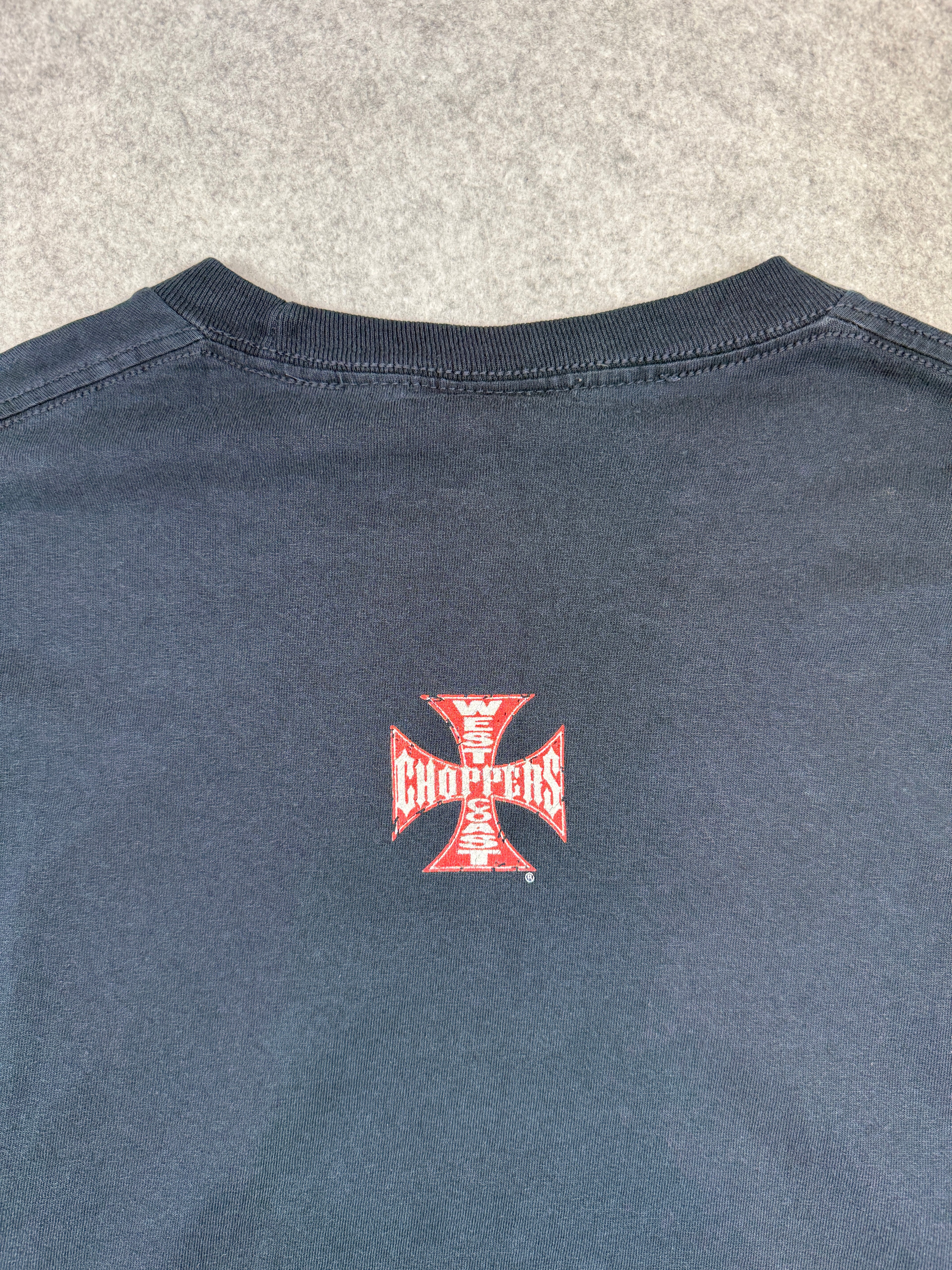 Vintage West Coast Choppers Script Sleeve Logo L/S Tee Navy/Red