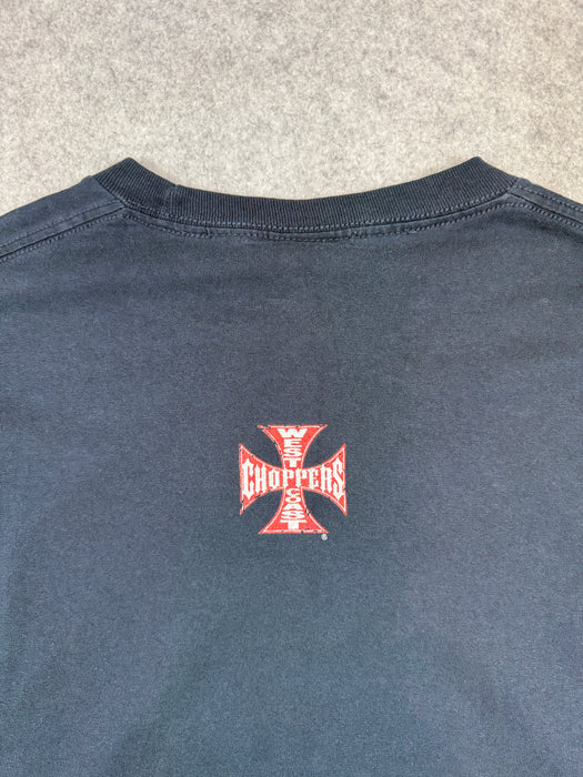 Vintage West Coast Choppers Script Sleeve Logo L/S Tee Navy/Red | Vitnage Clothing Store Canada