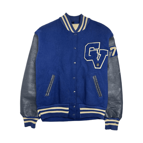 (M) Vintage Button Varsity Jacket Blue | Vintage Clothing Store Canada