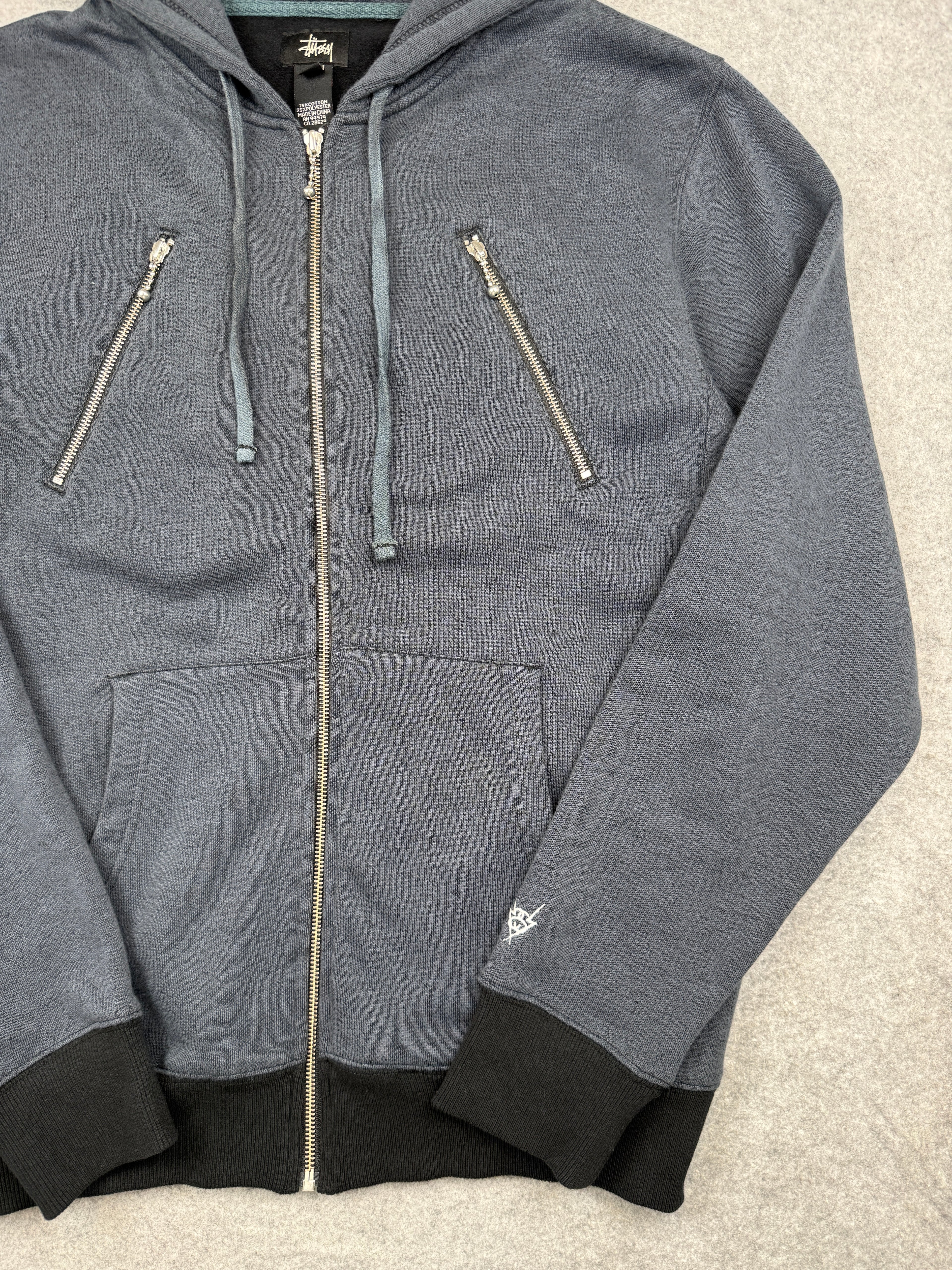 Vintage Stussy Hood Logo Zip Up Hoodie Charcoal