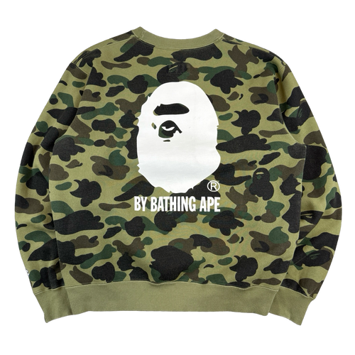 BAPE x Champion Logo Camo Sweatshirt Green (USED) | Vintage Clothing Store Canada
