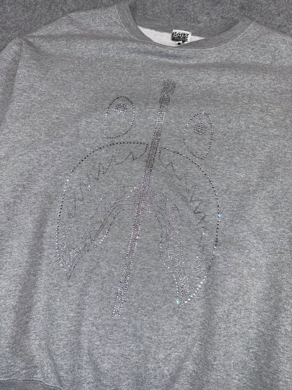 BAPE x Swarovski Crystal Shark Logo Sweatshirt Grey (USED)