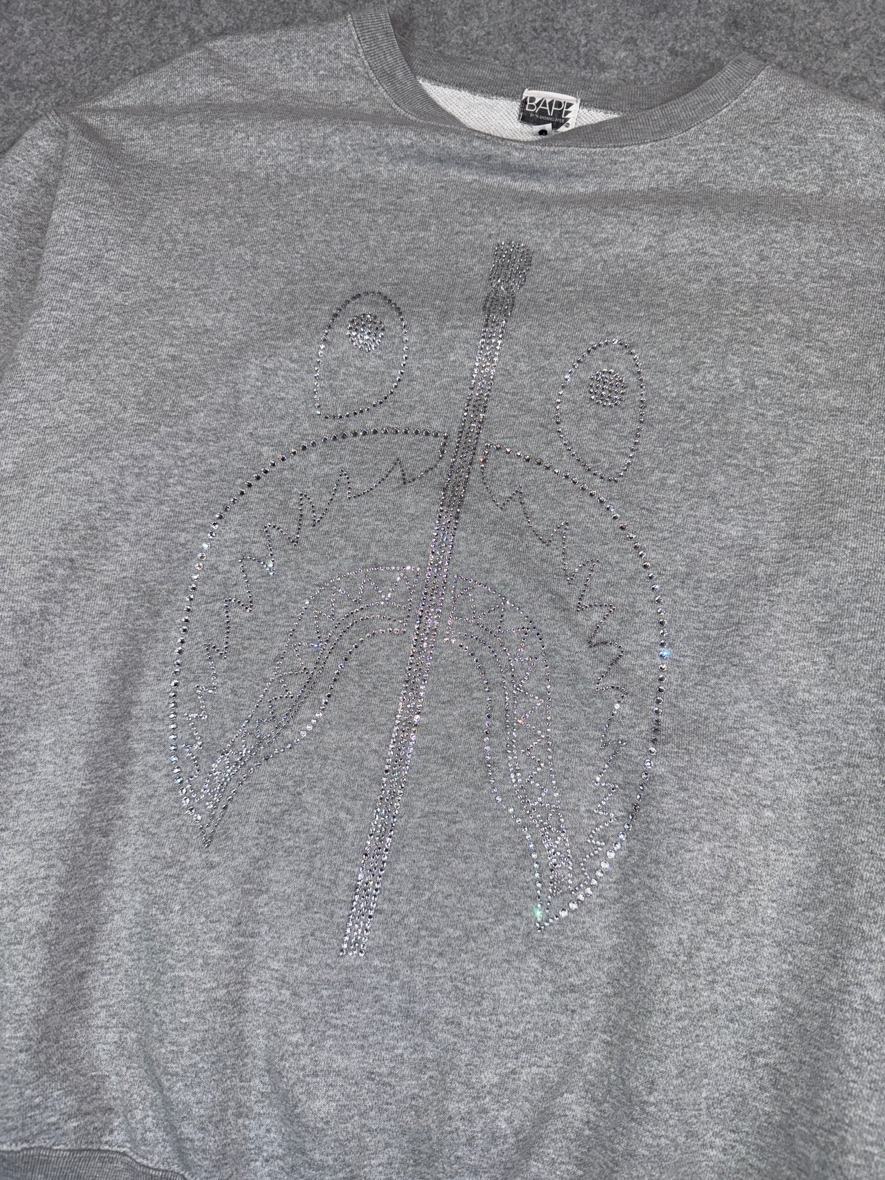 BAPE x Swarovski Crystal Shark Logo Sweatshirt Grey (USED)