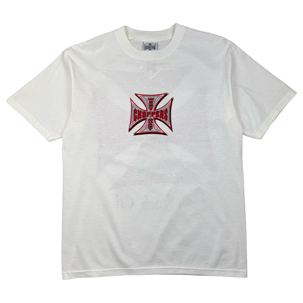 Vintage West Coast Choppers Pinstripe Cross Logo Tee White/Red