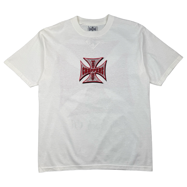 Vintage West Coast Choppers Pinstripe Cross Logo Tee White/Red