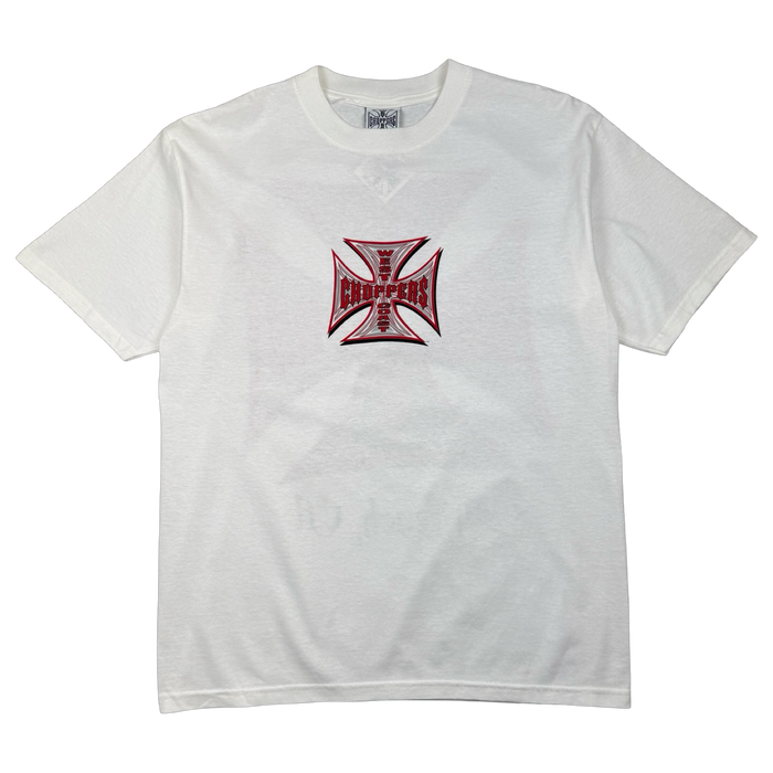 Vintage West Coast Choppers Pinstripe Cross Logo Tee White/Red | Vitnage Clothing Store Canada